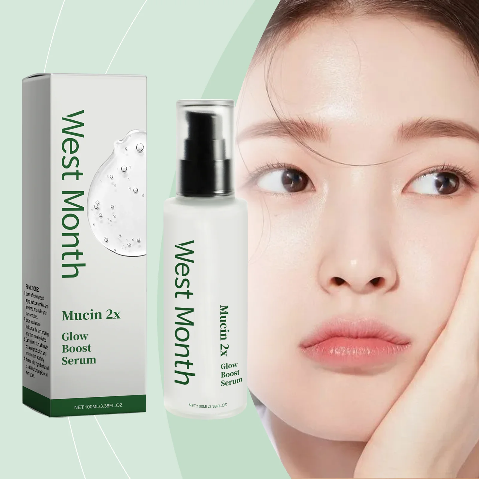 

Западной месяц, 100 мл, укрепляющая сыворотка для лица, муцина, 2x сияющая усиление, улучшение кожи, увлажняющий уход, эссенция для подтяжки морщин, лица