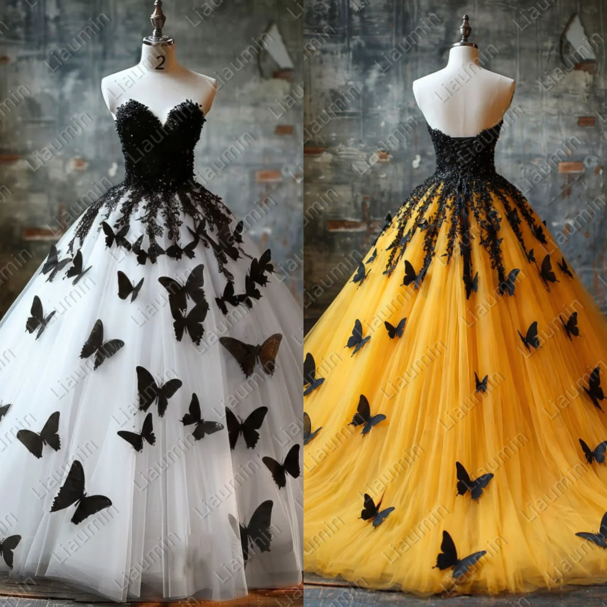 Luxury Sweetheart Neck Strapless Ball Gown Bridal Dress Lace Applique Tulle Butterfly Princess Wedding Gown Customized Made