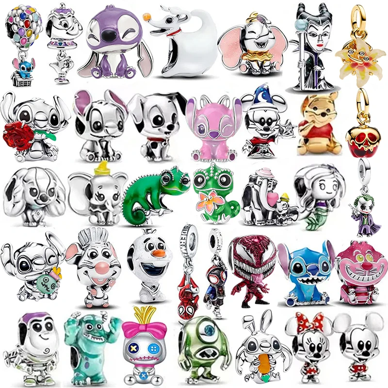 Nuevos abalorios colgantes de plata de ley 925 de Disney, Minnie y Stitch, para pulsera original, regalos de cumpleaños para mujer, DIY