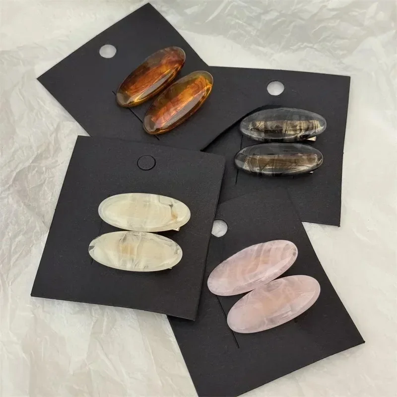 Pince à cheveux bec de canard ovale en acétate, couleur contrastante, style mignon et élégant, pour femmes et filles, pince à franges, accessoire de mode pour cheveux