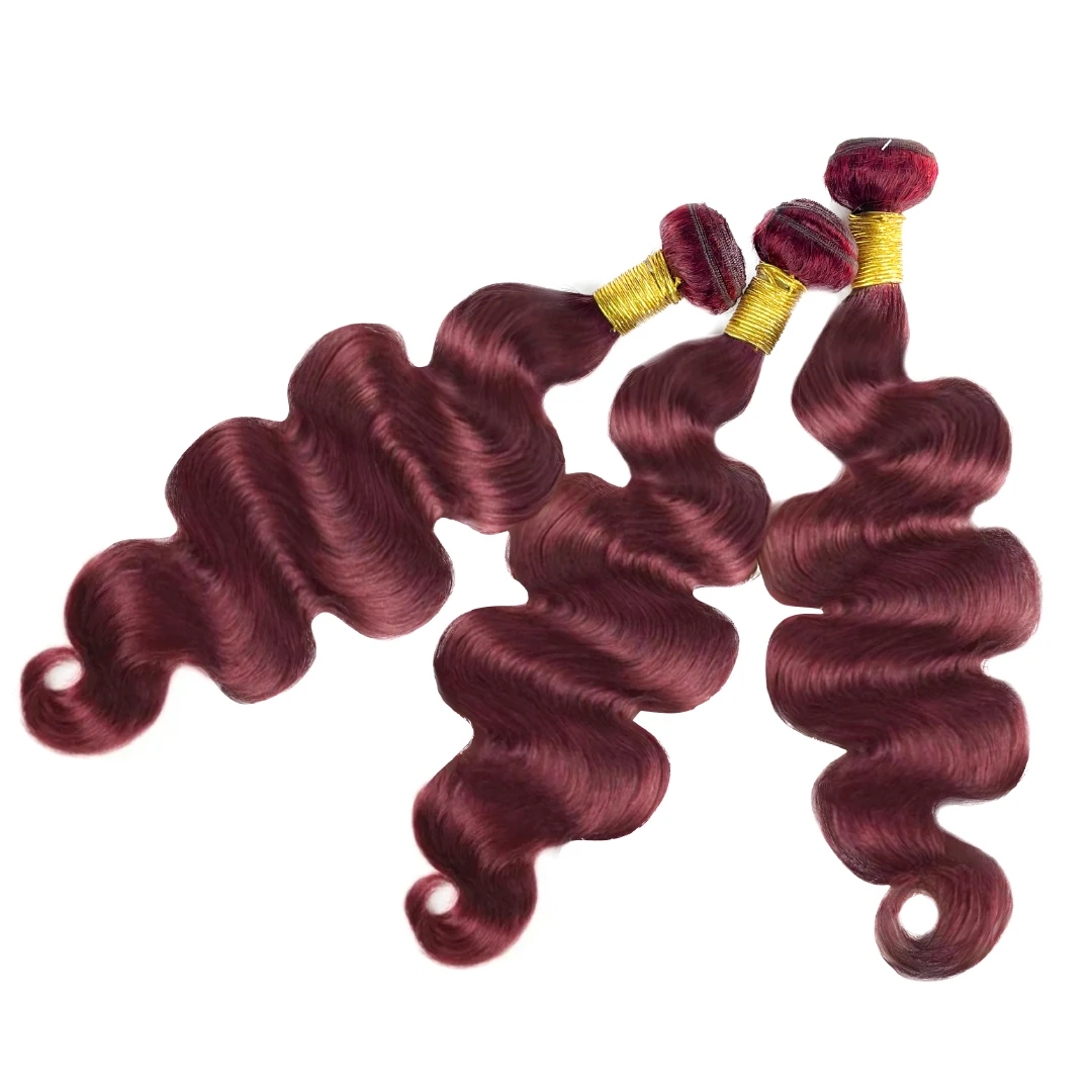 الجسم موجة الشعر البشري حزم النبيذ الأحمر اللون 99J بورجوندي 100% البرازيلي ريمي شعر بشري لعذراء نسج سريع 3 حزم ملحقات