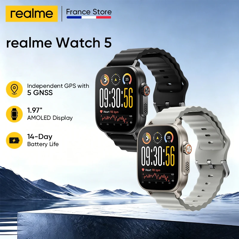 Global Version realme Watch 5 Smartwatch Compass & Independent GPS with 5 GNSS 1.97inches AMOLED Display Up to 14-day Super Long