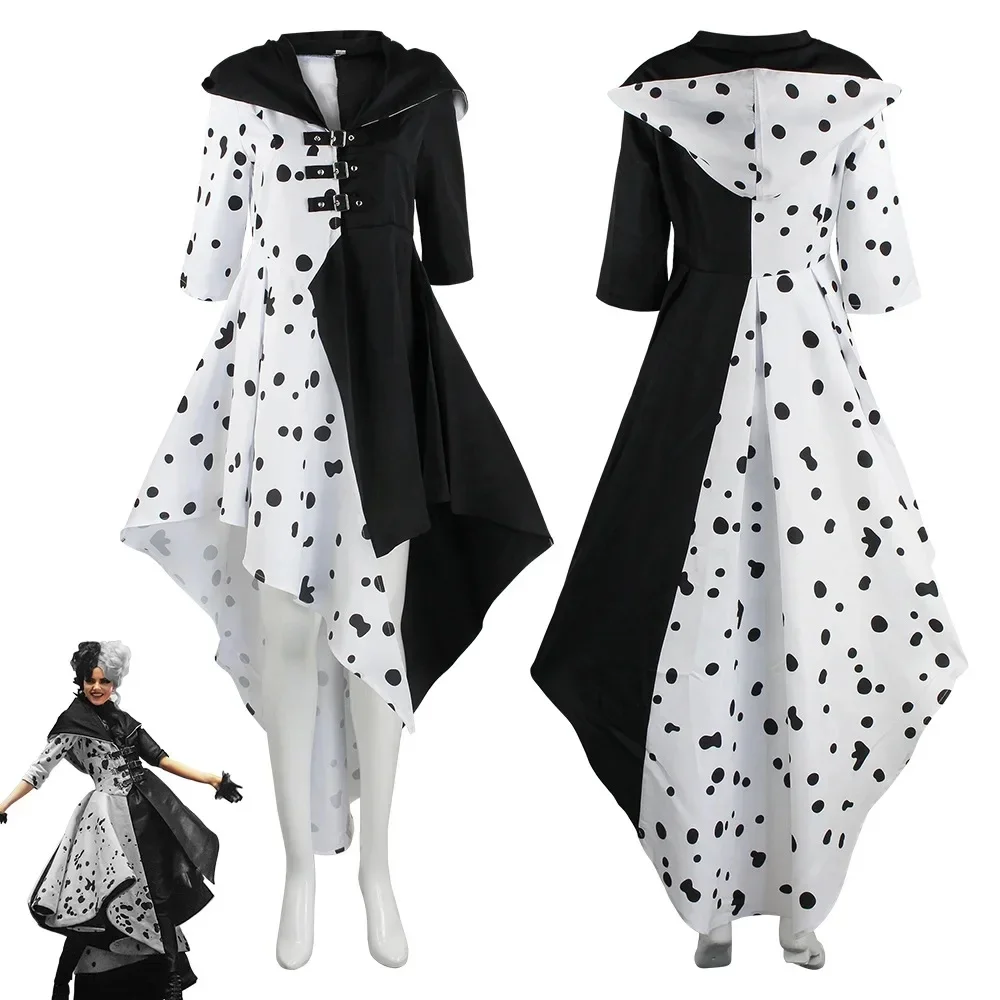 Anime Cruella cosplay costume robe ensemble avec gants cape Halloween carnaval ensemble adulte femme Cruella De Vil costume