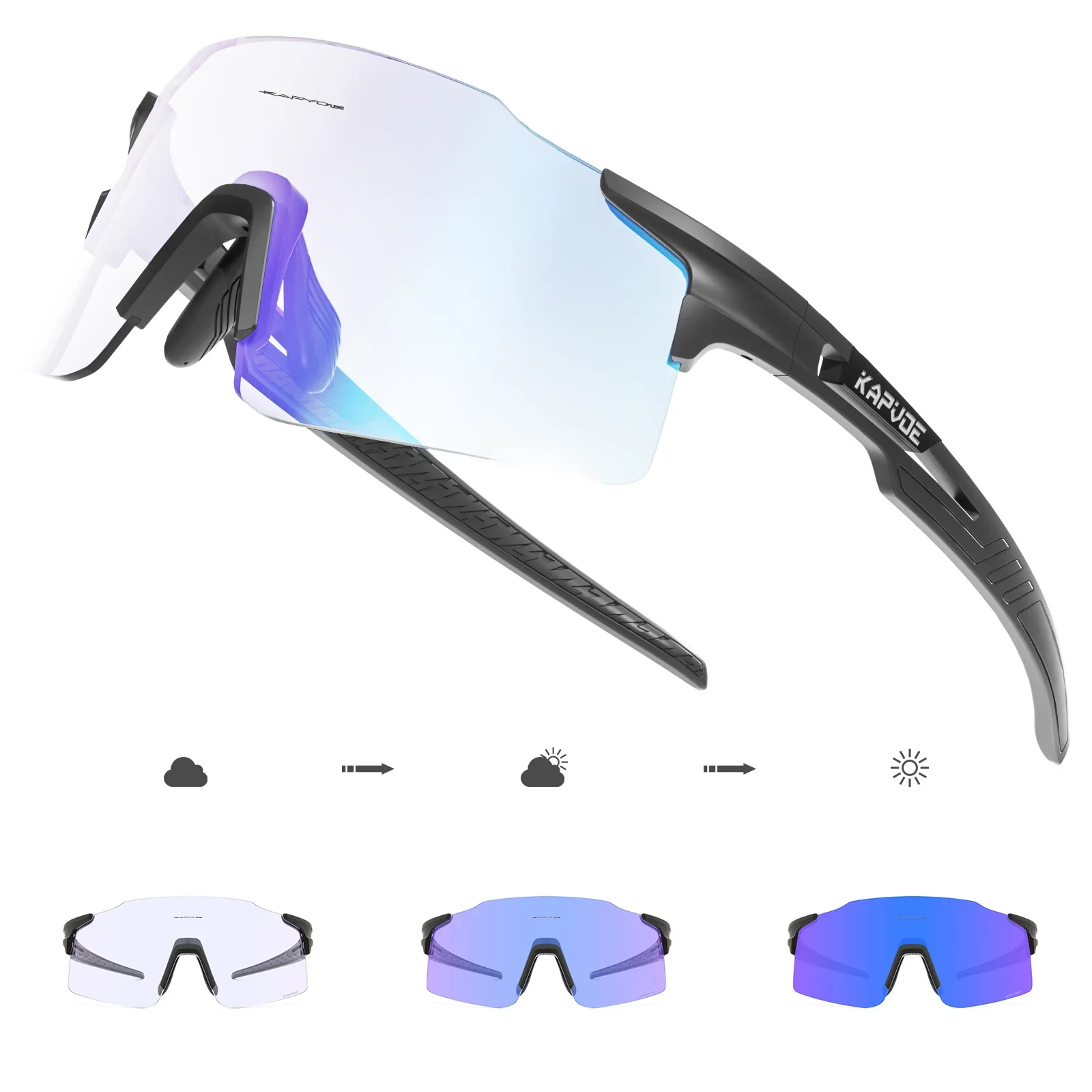 AliExpress kapvoe Photochromic Cycling Sunglasses UV400 Cycling Glasses Outdoor Bike Eyewear MTB Hiking Sports Riding