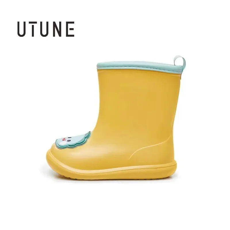 

Мультяшные наклейки UTUNE, детские резиновые сапоги для защиты от дождя, Нескользящие сапоги для девочек и мальчиков, милые детские сапоги для дождя