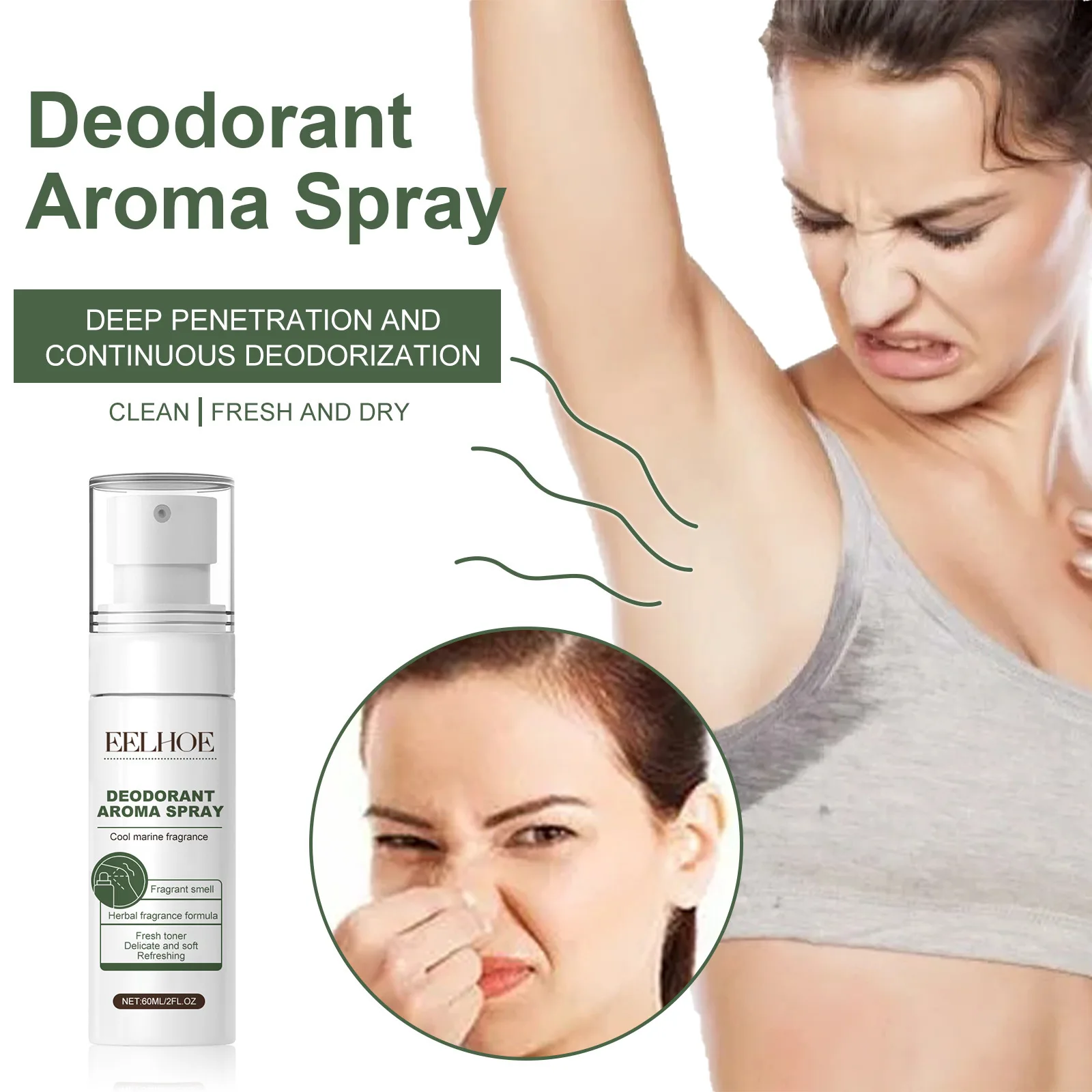 Body Odor Remover Underarm Smell Deodorant Armpit Odor Eliminator Antiperspirants Spray Long-Lasting Fragrance Body Spray 60ml