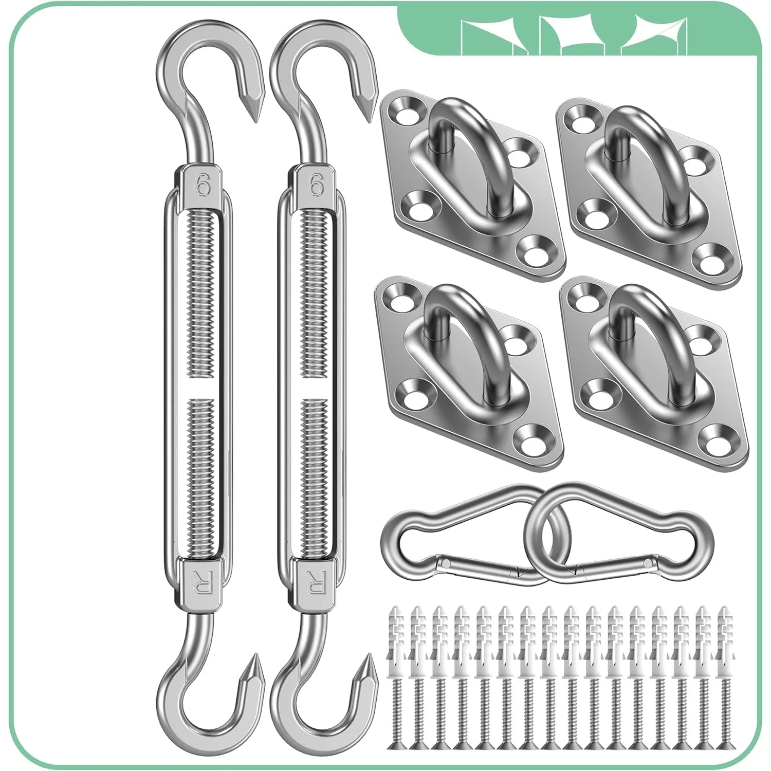 

Shade Sail Awning Mounting Kit: Rectangular Triangular Square Sail Shade Mounting Kit with M6 Tensioners for Outdoor Awnings