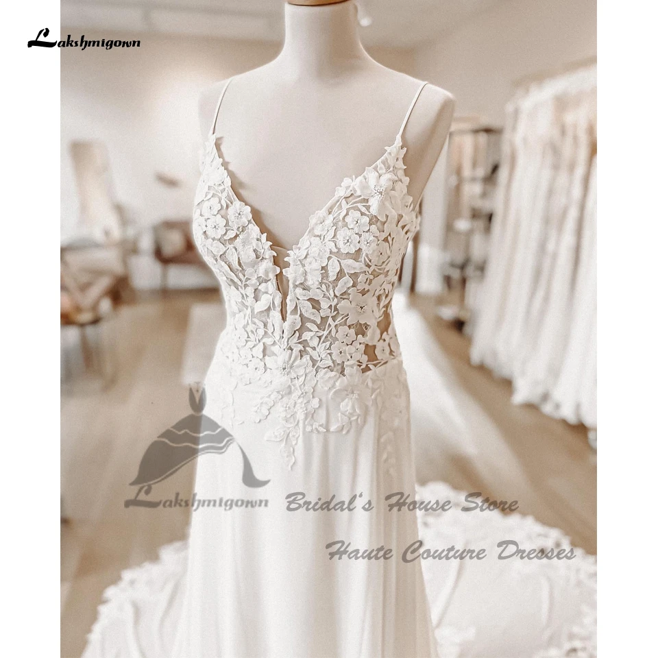 Sexy Chiffon Wedding Dress Boho 2024 Customized Elegant Long Bridal Beach Wedding Gowns Floral Lace Appliques Spaghetti Straps