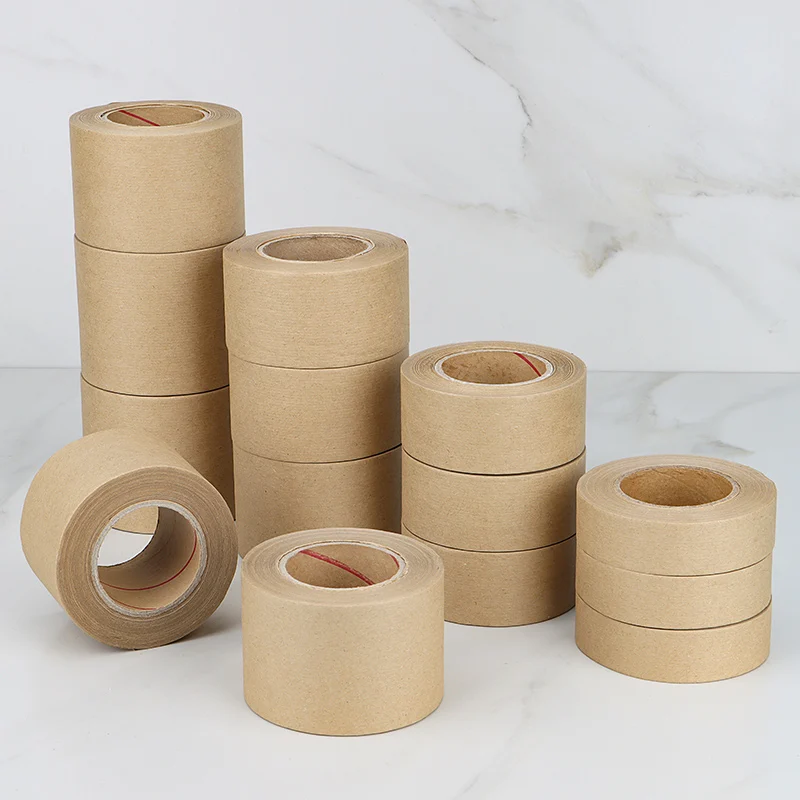 30M Biodegradable Eco Friendly Kraft Paper Tape Brown Wet Water Activated Reinforced Gummed Adhesive Tape for Painting Fixed