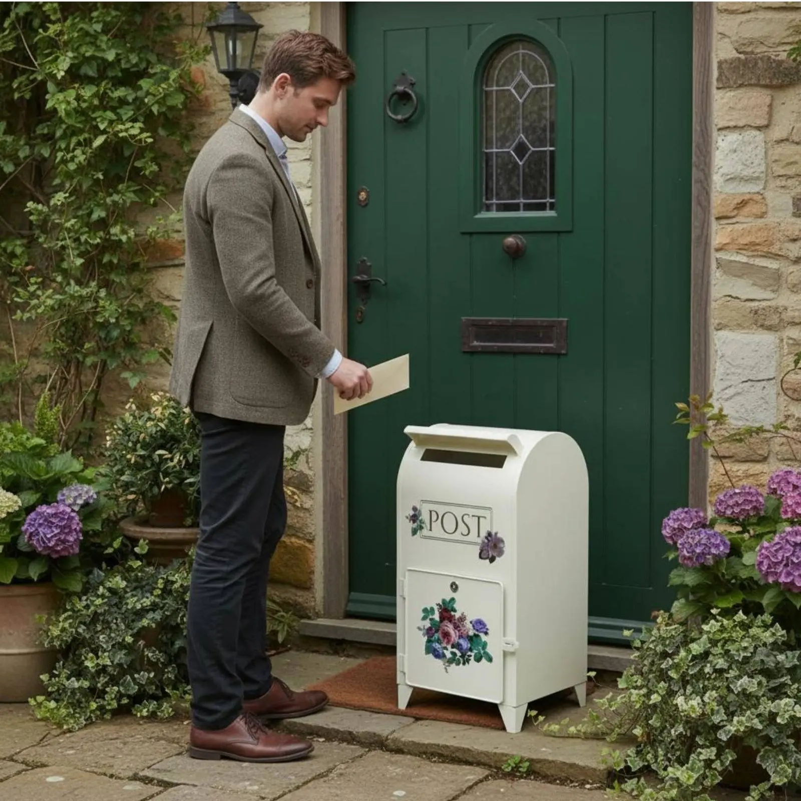 Outside Mailbox European Post Box Floral Vintage Waterproof Package Delivery Box Decoration for Home Garden Yard Front Porch