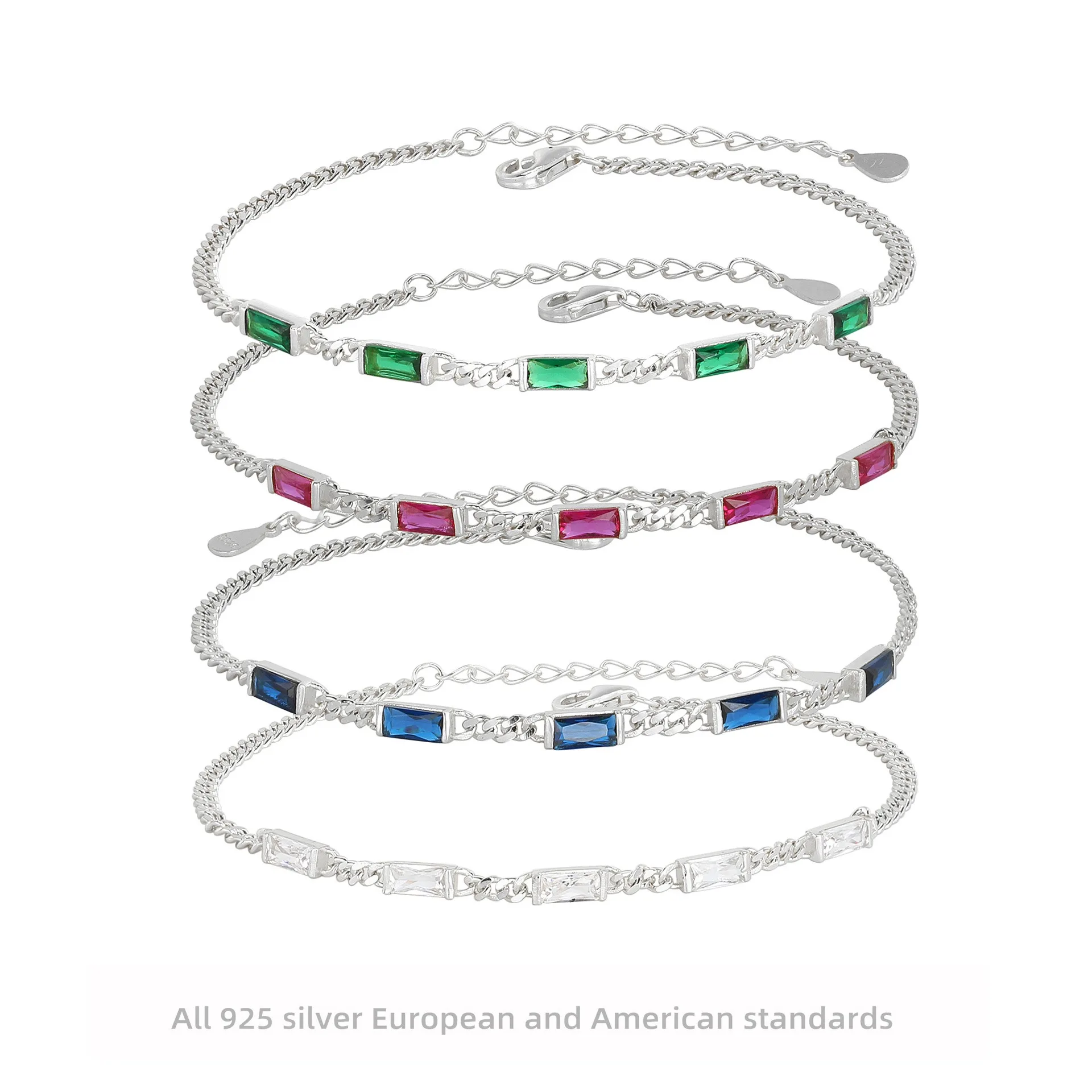 

S925 Sterling Silver French Square Zircon Bracelet Minimalist Vintage Jewelry for Women Elegant Dainty Gift