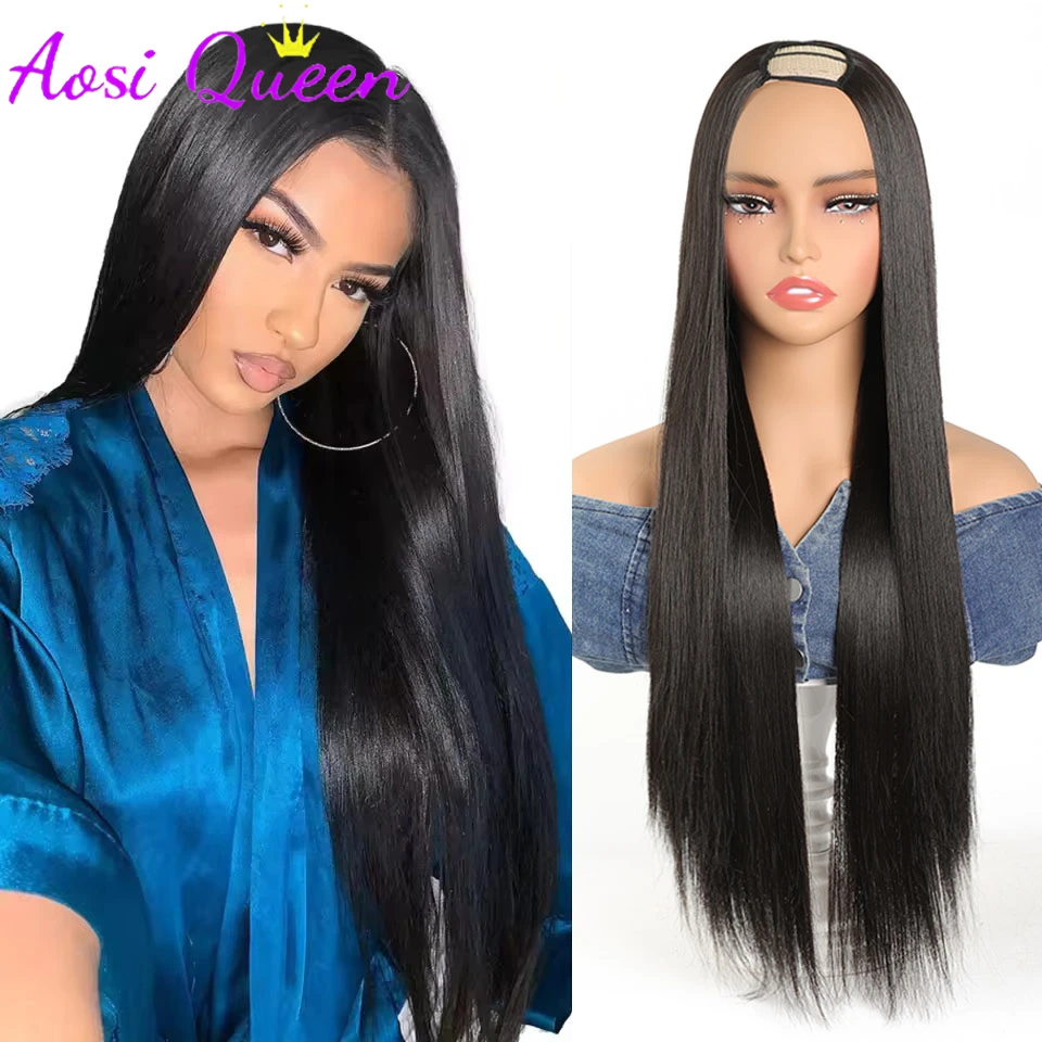 

AosiqueSynthetic Wigs Straight Brazilian Wigs For Women 30 Inches Upgrade U Part Wigs No Sew In NO Glue 150% Density Brown Black