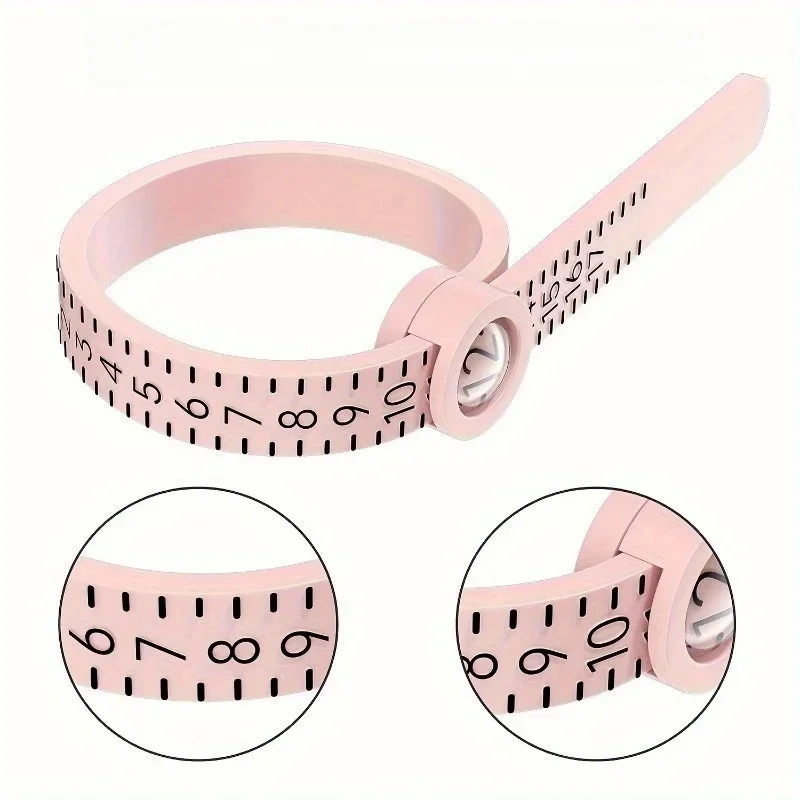 Outil de mesure de taille d'anneau réglable, jauge de taille de doigt réutilisable pour la taille des bijoux, Guide de taille d'anneau américain 1-17 (rose) 1 pièce