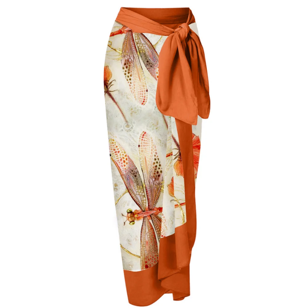 Frauen Ein Stück Badeanzug & Rock Orange Druck Weibliche Retro Bademode Urlaub Strand Kleid Designer Badeanzug Sommer Surf Wea