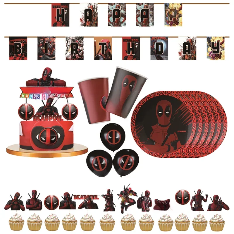 DEADPOOL décorations de fête d'anniversaire vaisselle jetable décoration de gâteau drapeau enfants Anniversaire fête bébé douche gâteau enfants faveurs