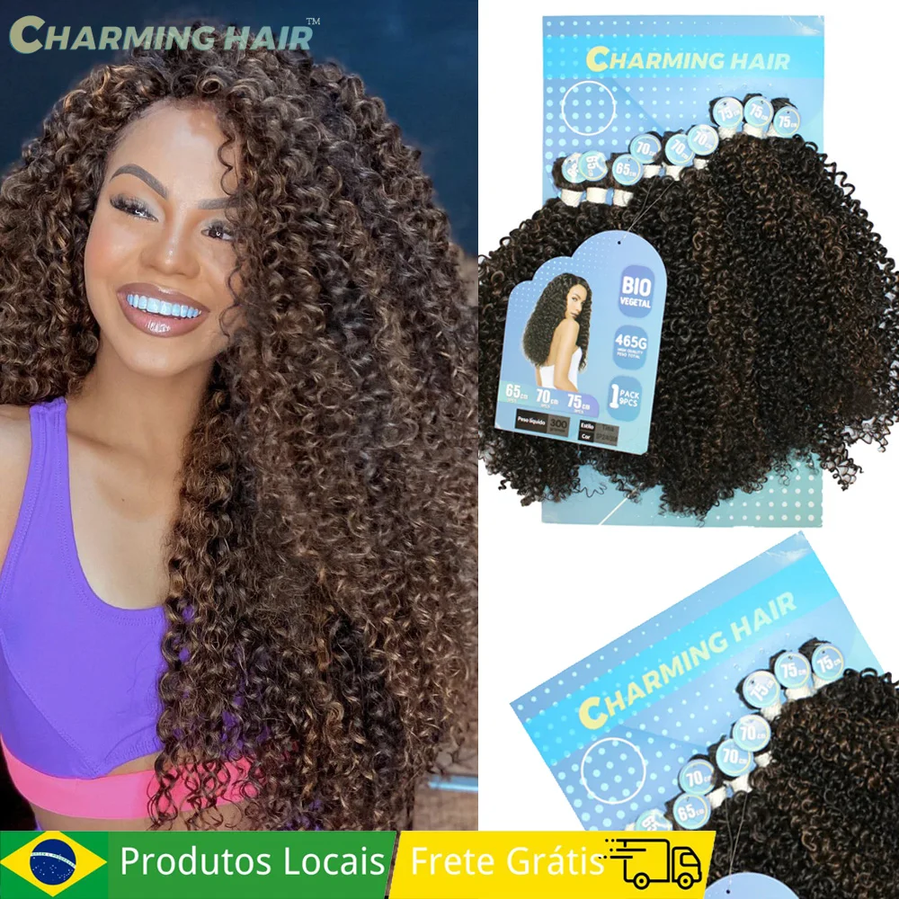 Cabelo Orgânico Cacheado Bio Fibra Orgânico Mulheres Extensões Fibra Química Orgânica Alta Qualidade 300g 9Pcs "TINA"-MODA HAIR