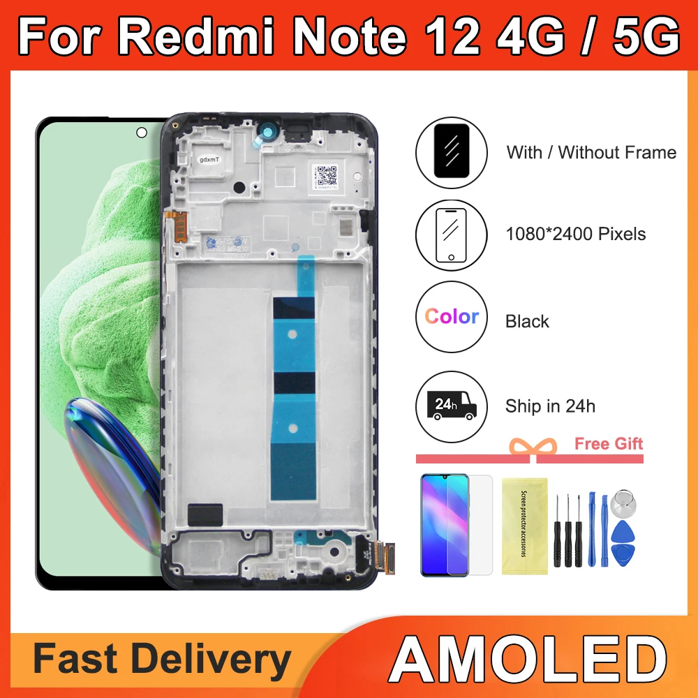 AMOLED Lcd For Xiaomi Redmi Note 12 4G 23021RAAEG Display Touch Screen Digitizer Assembly For Redmi Note 12 5G 22111317I LCD