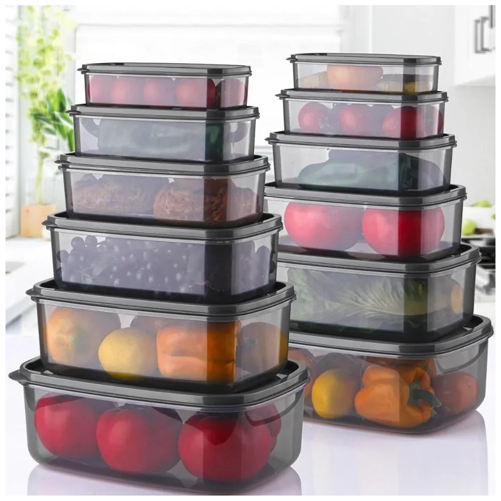 Set of 12 Rectangular Labiate Storage Containers - Anthracite Supply Container Jars Kitchen Tools and Accessories Tea Coffee Jar