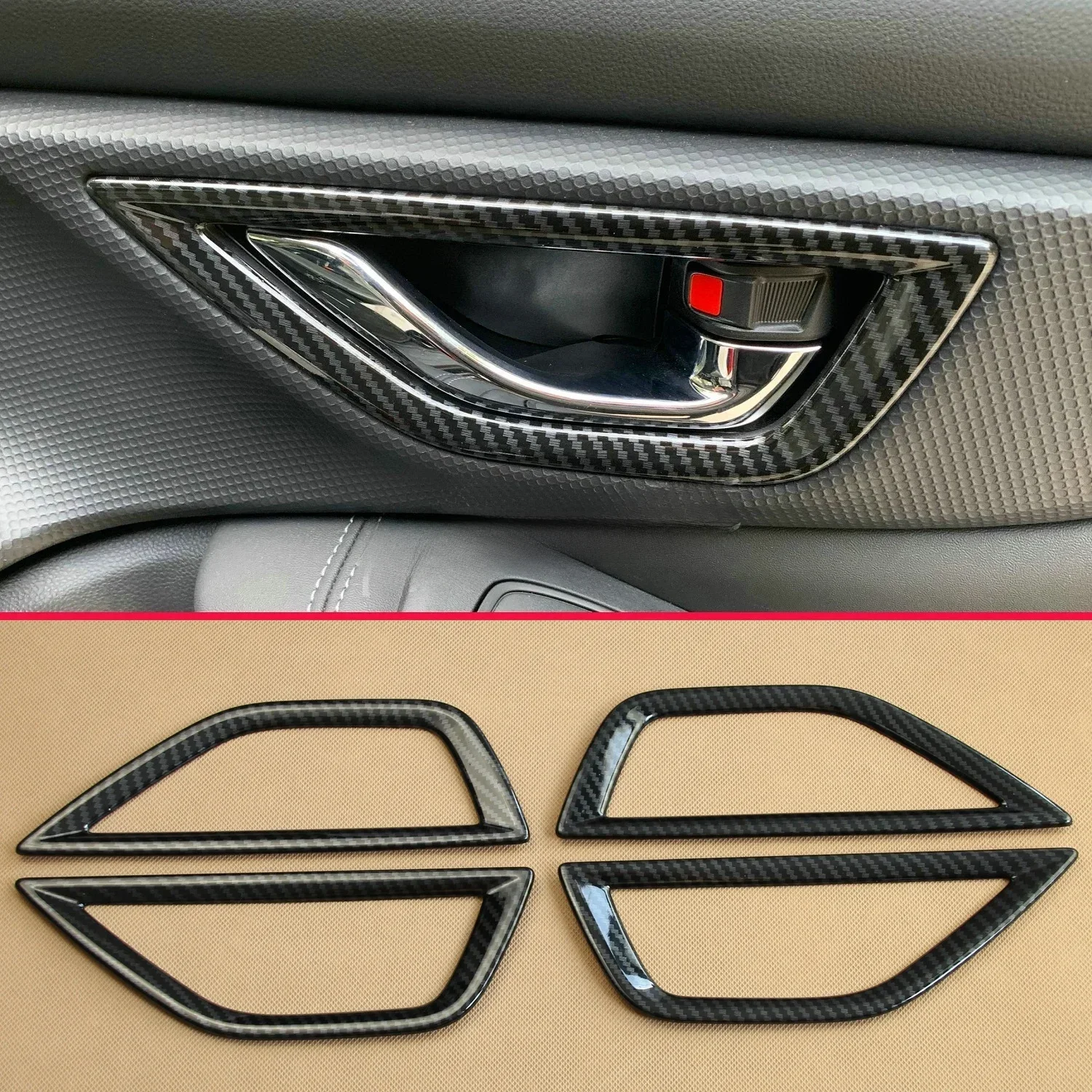 4Pcs Car Interior Door Handle Frame Surrounds Trims For Subaru Forester (SK) 2020 2021 2022 2023  2024 Carbon Fiber Accessories