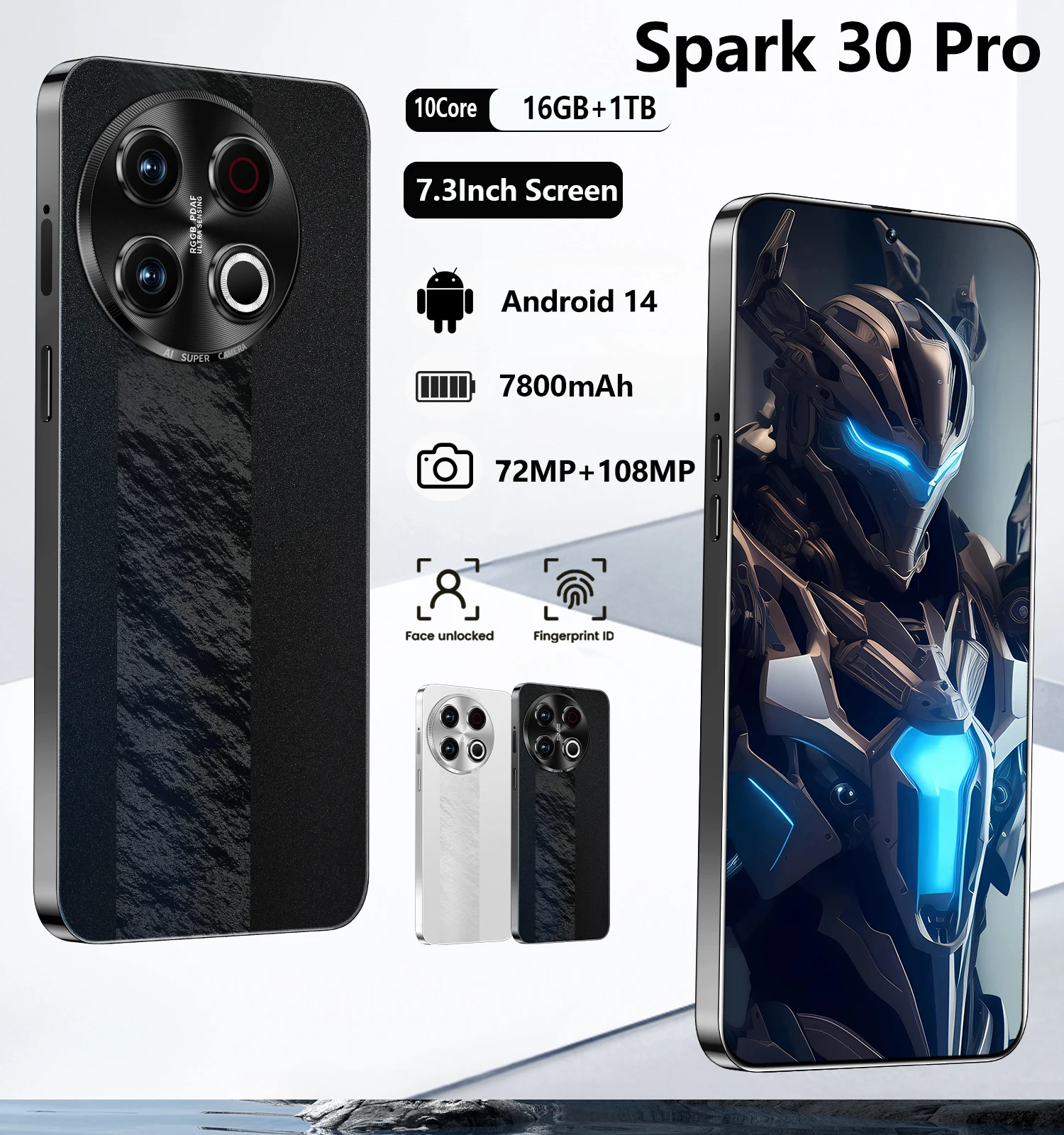 2025 New Original Mobile Phones Spark 30 Pro 7.3inch smartphone 5G 22G+2T 7800mAh CellPhones Face Unlocked Android 14 Dual SIM