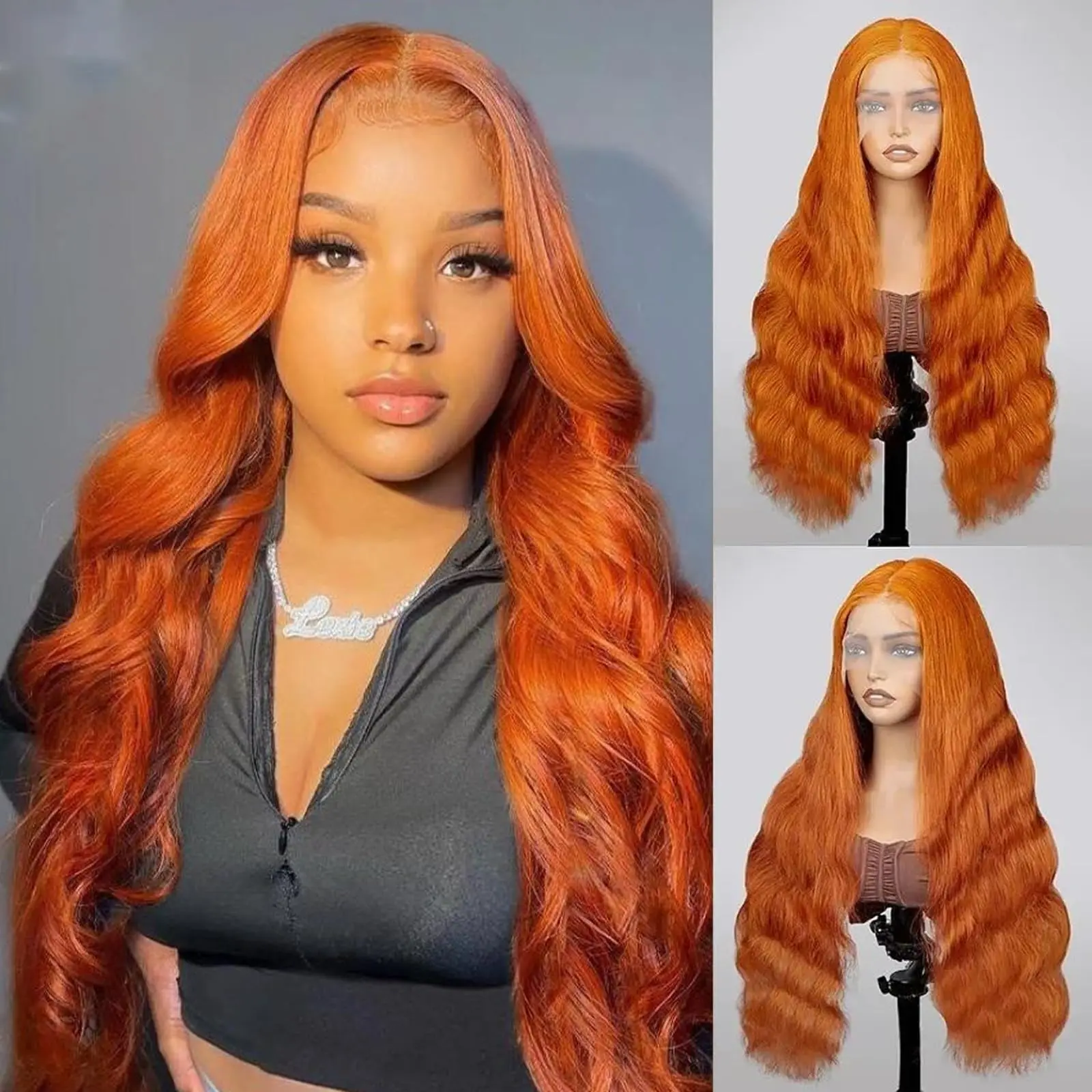 200% Density Full 13x6 Lace Front Wigs Human Hair Orange Ginger 13x6 Body Wave HD Transparent Lace Frontal Wigs for Women