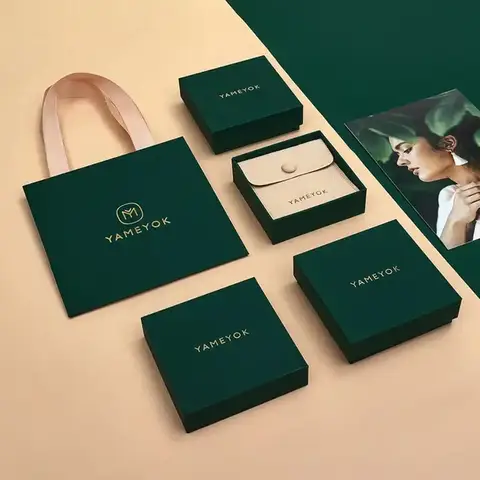 Großhandel 500 teile/los Individuelles Logo Dunkelgrüne Papiertüte, Deckel und Basis Box, Mikrofaser Beutel für Schmuck Geschenk Verpackung Halskette