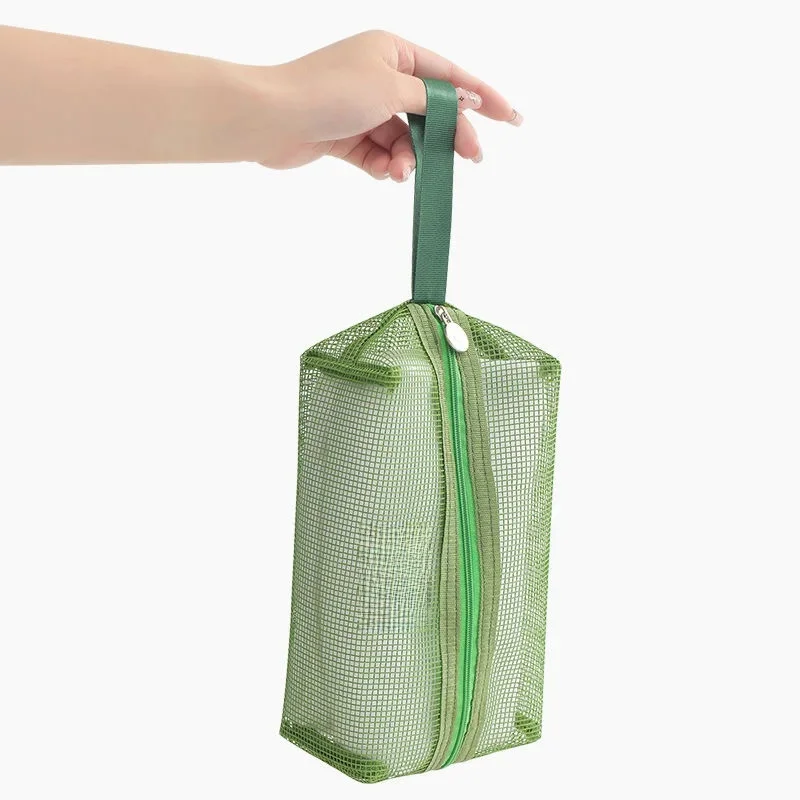 Trousse de maquillage en maille pour femmes, sac à cosmétiques Transparent, sacs de rangement portables, articles de toilette de voyage, pochette de rangement pour serviettes, sac de rangement de