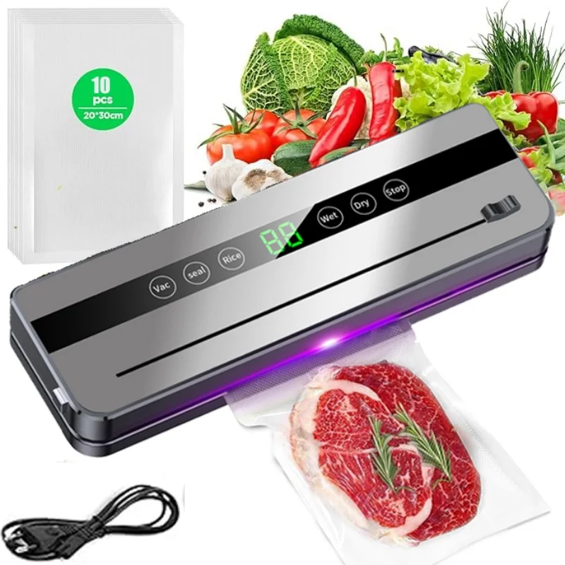 Scelleuse sous vide électrique, sceau de stockage des aliments, bouton tactile sec/humide, coupe intégrée, machine d'emballage sous vide pour sceller les aliments de cuisine