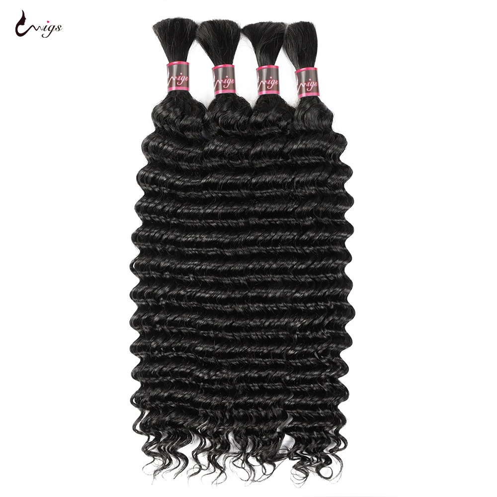 Deep Wave Bulk Cabelo Humano para Trançar, Remy Hair Weaving, 100% Não Transformados, Sem Trama, Extensões, 100g por Pc