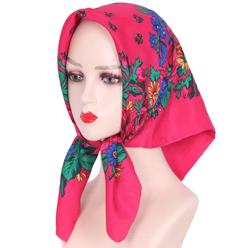 Foulard Carré Rétro à Imprimé Floral pour Femme, Bandana Musulman, Sauna, 70x70cm