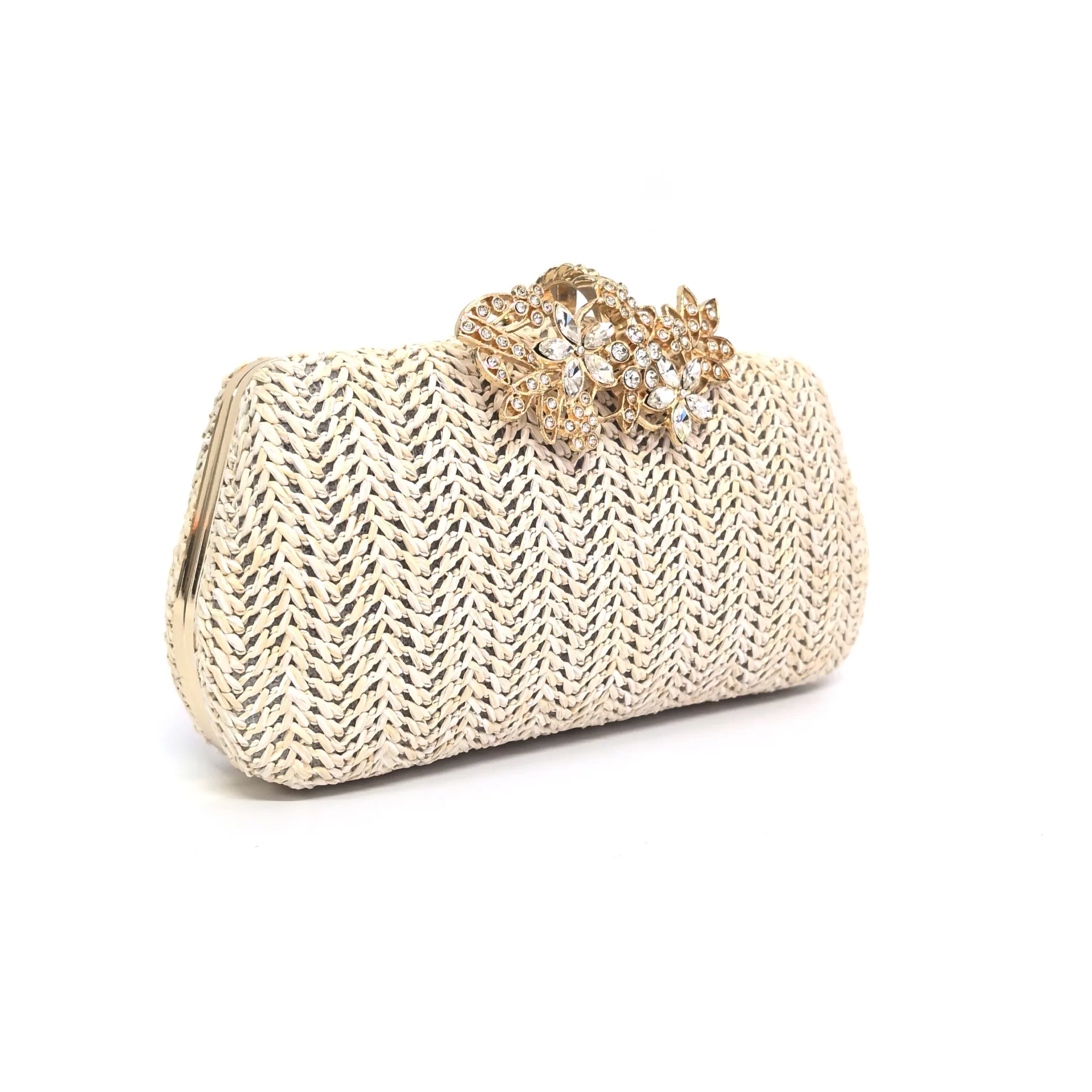 2024 Spring Straw Woven Bag Retro Women's Clutch Classic Diamond Card Clasp New Wedding Evening Women's Bags