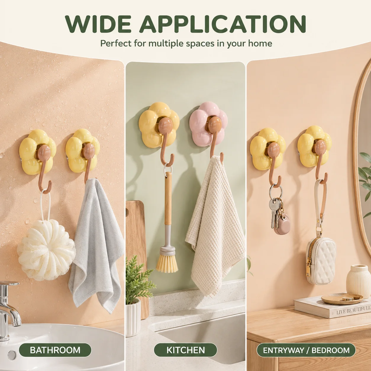 Cute Flower Suction Cup Wall Hook No Drill Waterproof Reusable Hanger for Bathroom Kitchen Towel Keys Storage