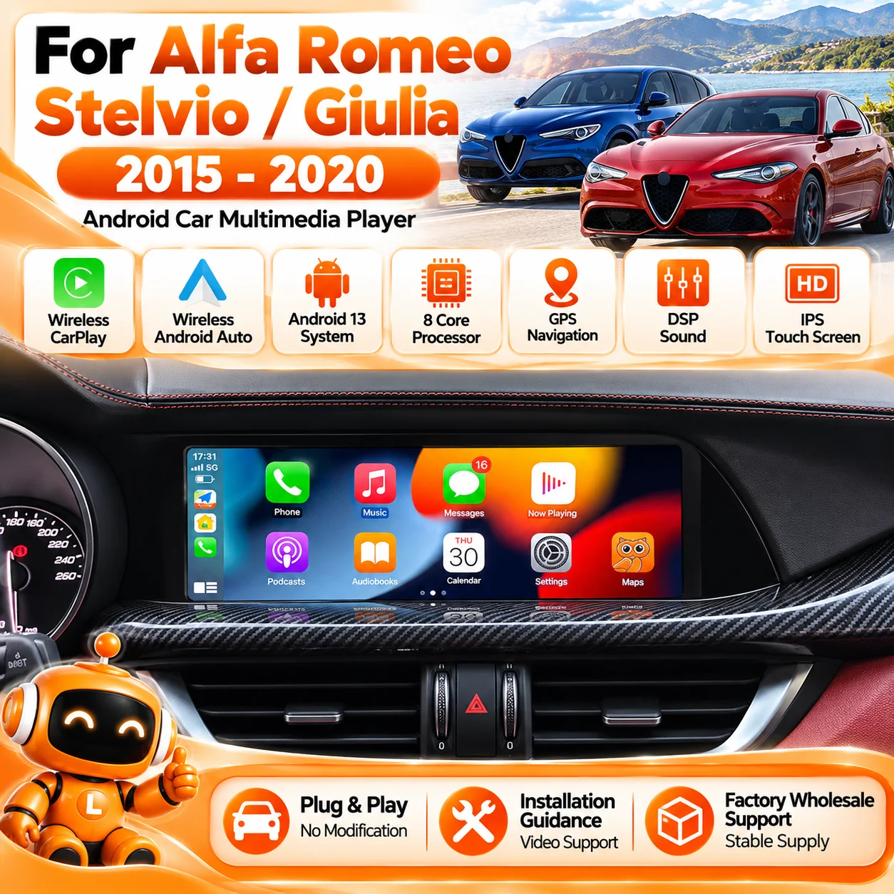 Android 13 8-Core Multimedia Car Radio For Alfa Romeo Stelvio Giulia 2015-2020 GPS Navigation IPS Stereo Head Unit