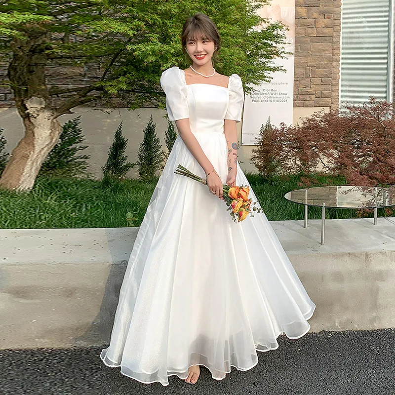 

Z65 The bride's French travel shoot is forest-style and super fairy petite white evening dress