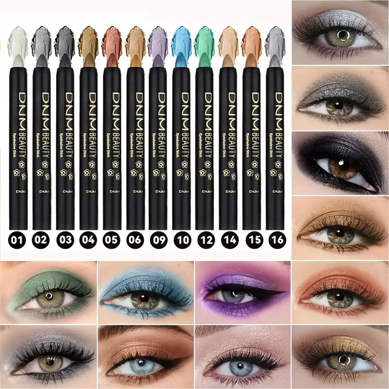 12 colores/juego de barra de brillo, resaltador de perlas, barra de sombra de ojos con brillo, barra de sombra de ojos multicolor atrevida impermeable mate