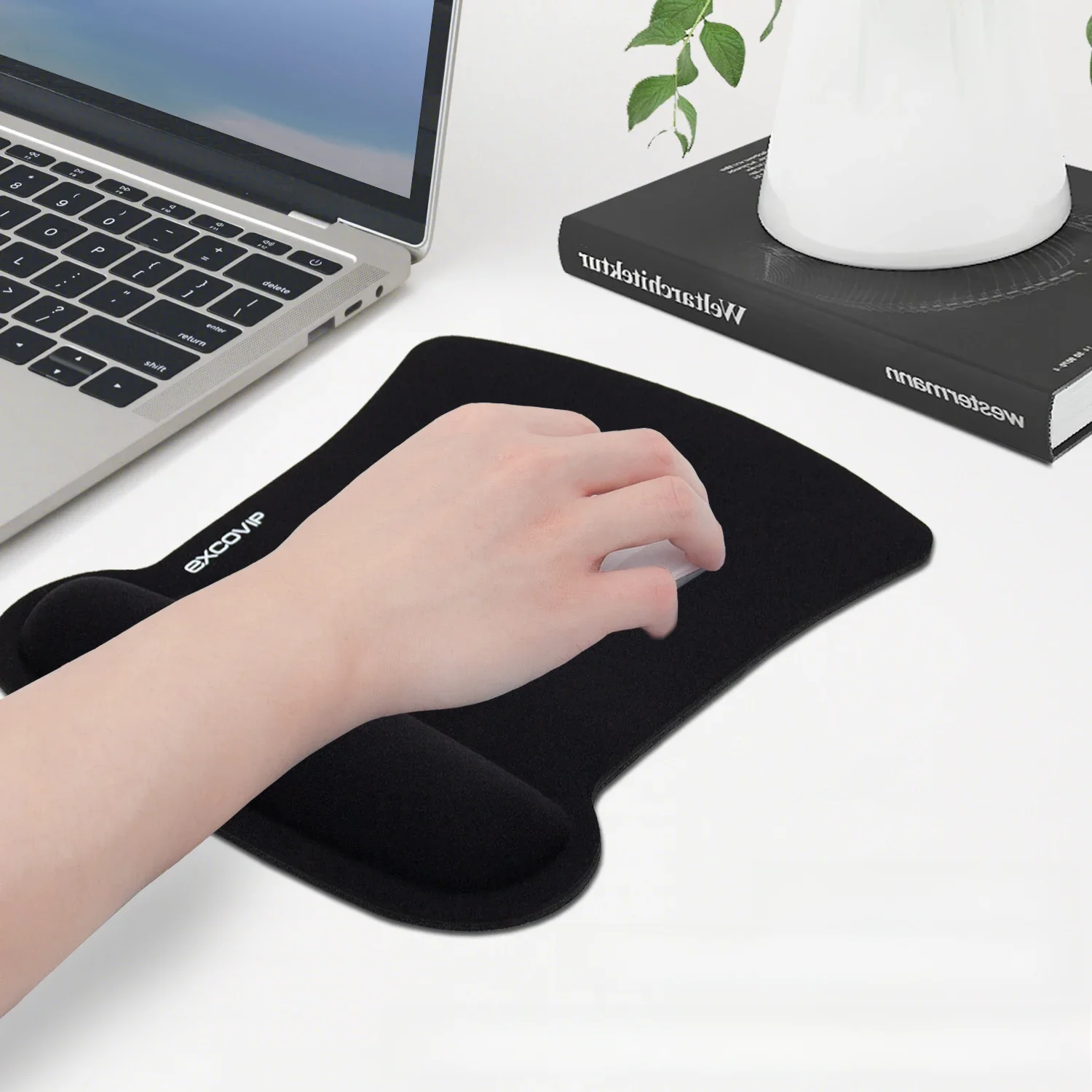 EXCO Tapis de souris en mousse à mémoire de forme avec repose-poignet Tapis de souris ergonomique et confortable Base en caoutchouc antidérapante pour ordinateur de bureau et de maison