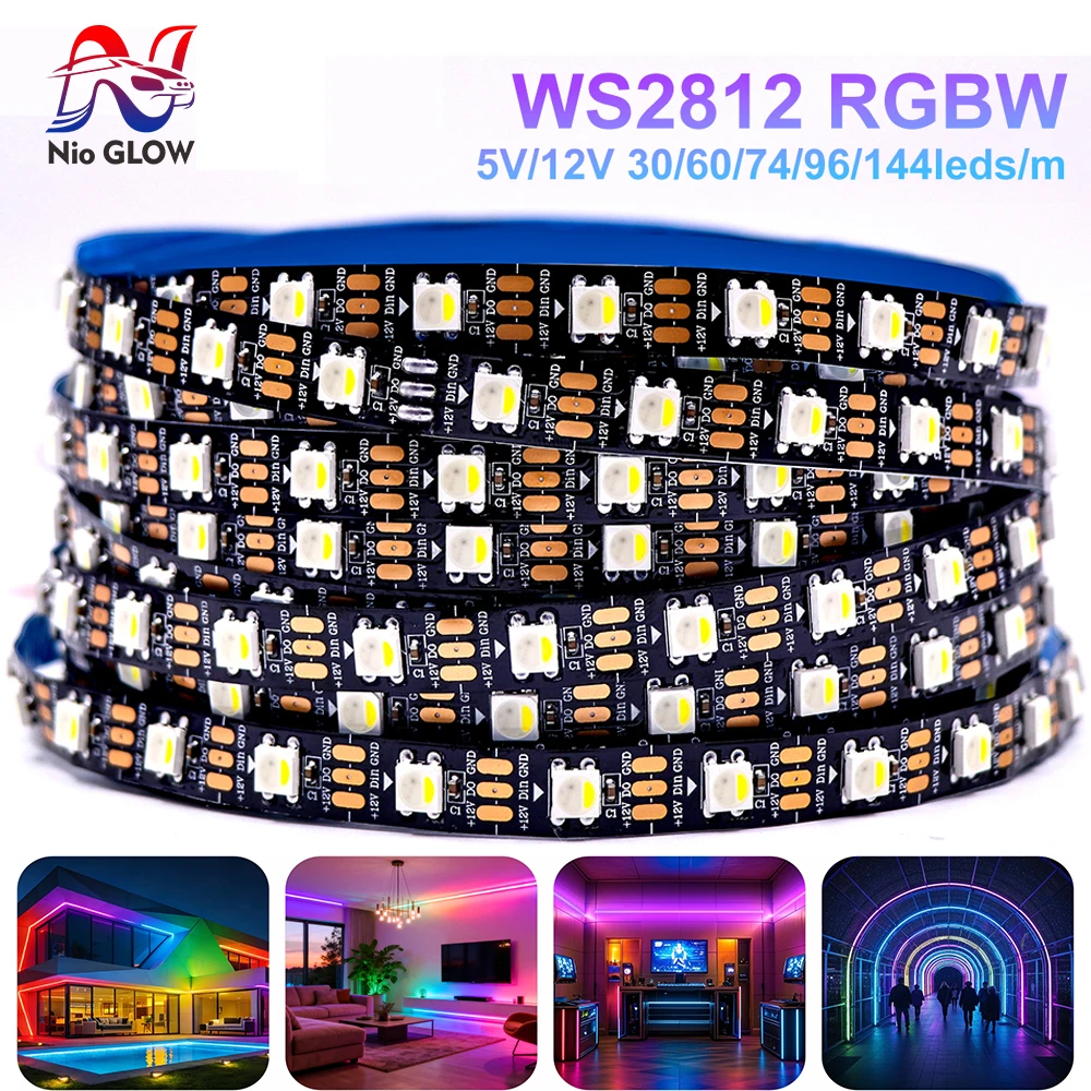 DC5V/12V SK6812 4IN1 Addressable Pixel LED Strip SMD5050 RGBW WW NW CW 30 60 144LEDs Pixel Strip White Black PCB WS2812 LED5V12V