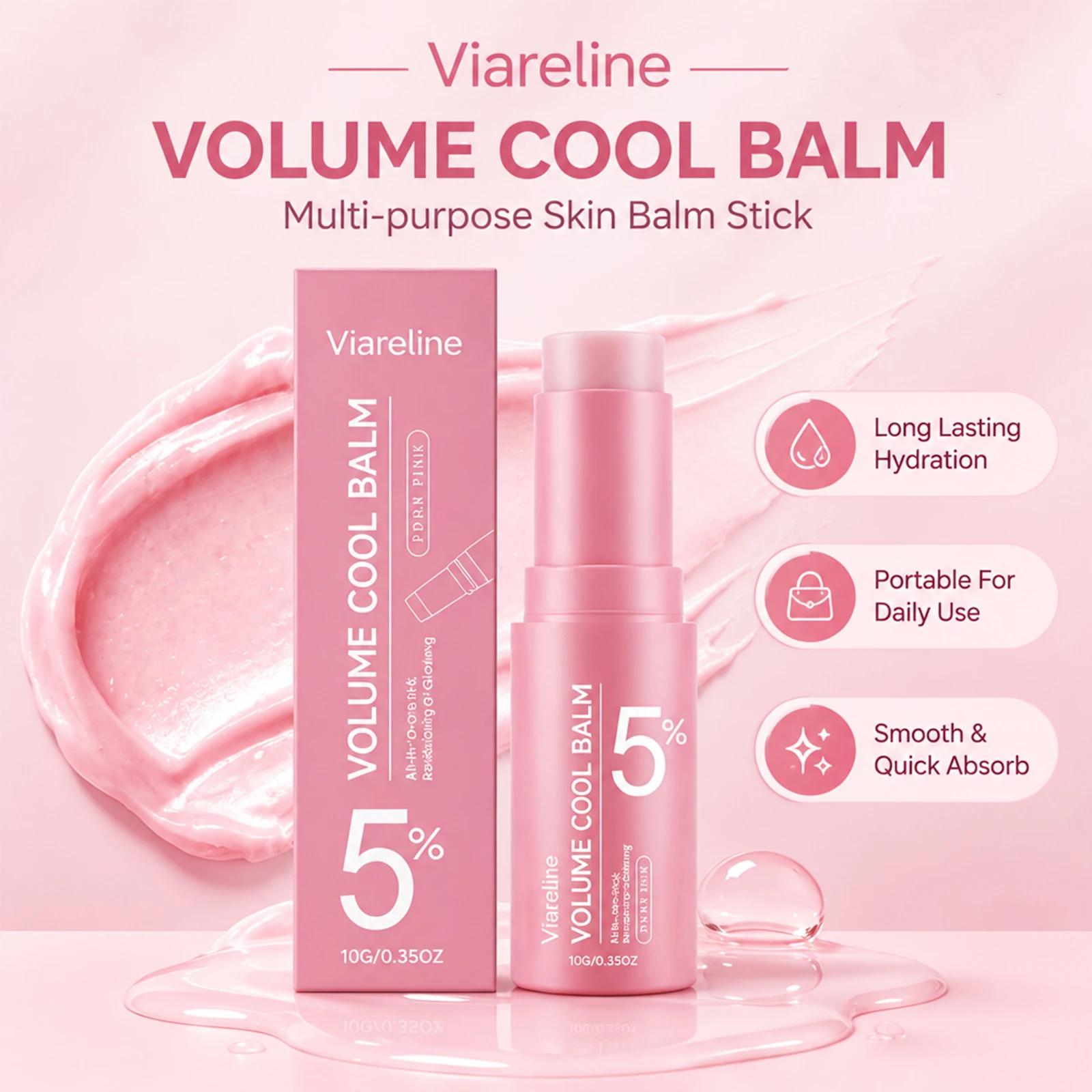 Multi Use Volume Cool Balm Stick Gentle Skin Friendly Hydrating Balm Smooth Texture Portable Stick For Daily Facial Lip Care