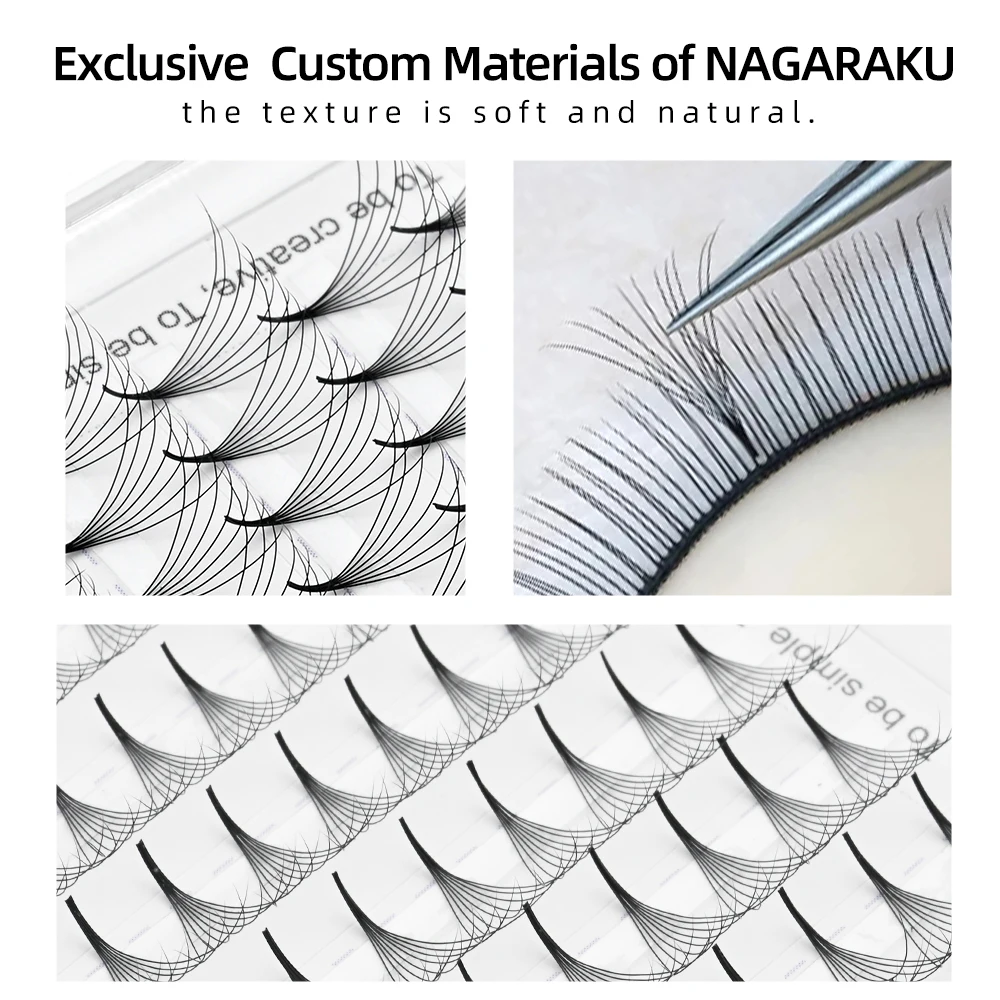 NAGARAKU Sharp Narrow Stem Premade Fans Extension ciglia 0.07mm 4D-10D 120 ventole Base a punta sottile ventole russe Volume pronto