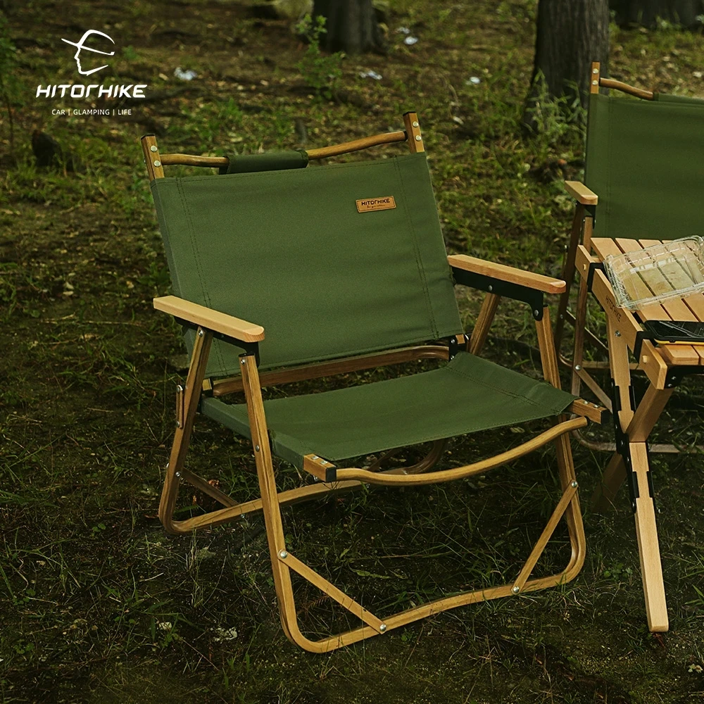 outdoor glamping furniture portable wood grain aluminum folding camping chair with beech armrest