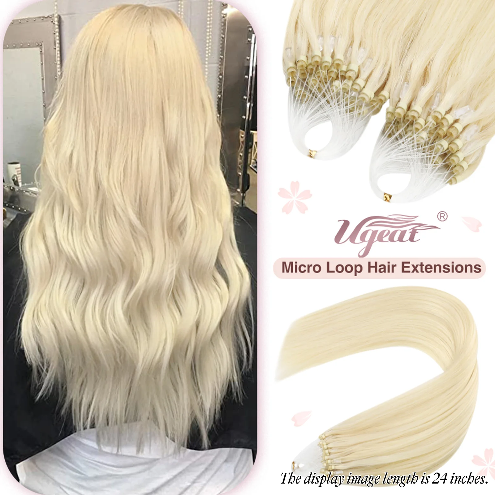 Ugeat Micro Loop Human Hair Extensions Balayage Blonde 50Gram/Set 1G/S Natural Hair Micro Link Hair Extensions Fusion Pre Bonded