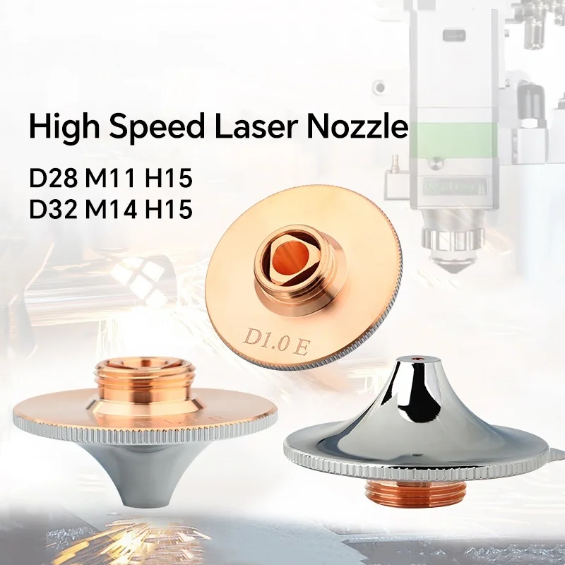 Axrayser High Speed Laser Nozzle D28 D32 M11 M14 H15 0.8-6.0mm Single Double Chrome Plated Precitec Hans Cutting Machine Nozzles