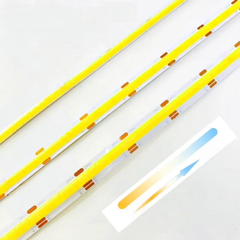 Bande lumineuse LED COB CCT 12V 24V DC, 2700K à 6500K, bande LED à couleur changeante, ruban linéaire Double couleur RA90, variable, 5mm, 8mm de largeur