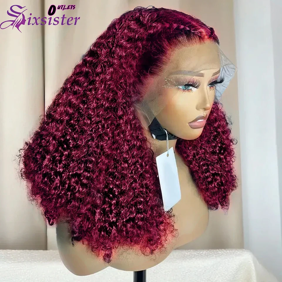 

Red #99J Burgundy Deep Wave 13x4 Lace Front Short Bob Wigs Human Hair Lace Wigs Human Hair Curly Bob Wigs For Women 200% Density