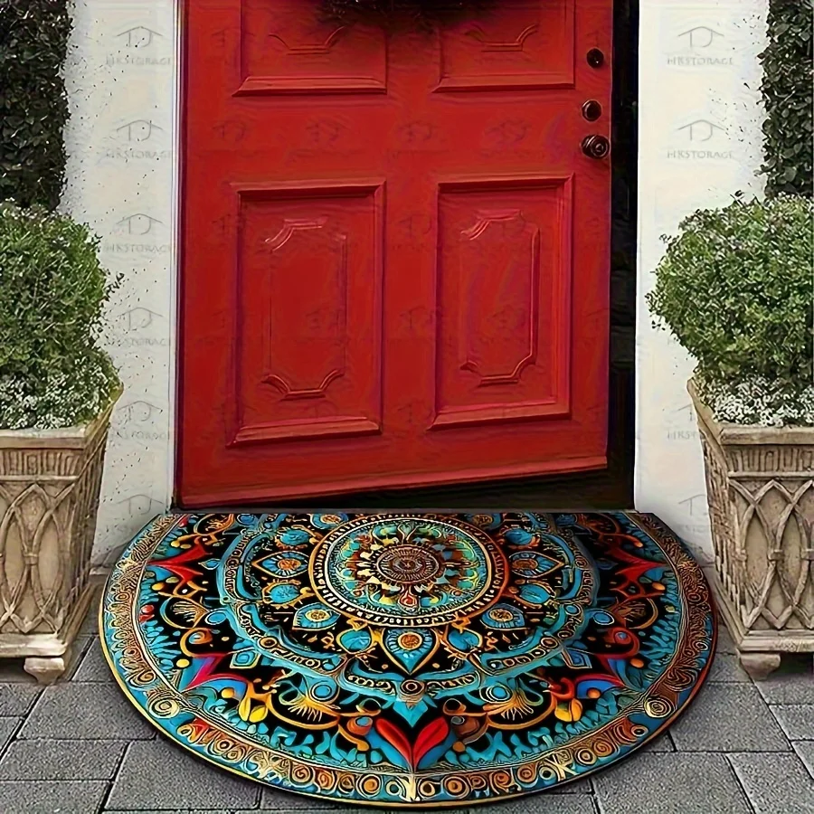 VIKAMA Boho Mandala Semi-Circular Doormat Home Decor Dirt Trapper Mat with Vibrant Maple Weclome Floor Mat Living Room Rugs Home