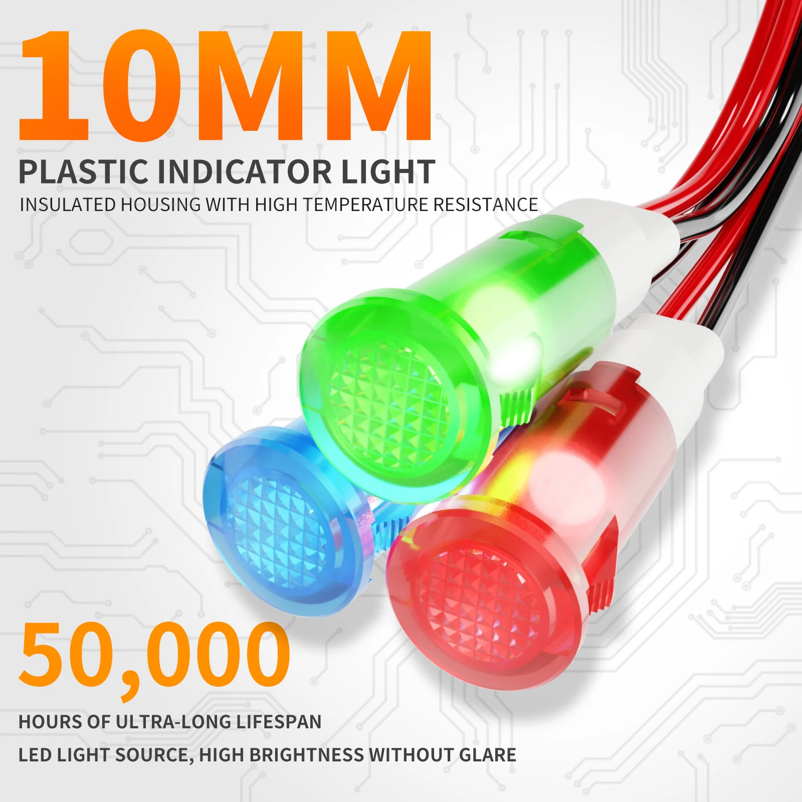 10PCS 10mm LED Indicator Light 12V 24V Metal Shell Signal Lamp Pre-wired 18AWG for Car Boat Truck Marine Dash Panel Warning