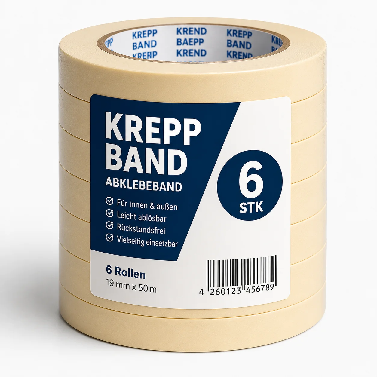 6 Rollen Malerkrepp Gelb 19 mm x 50 m – Abdeckband für Malerarbeiten, Lackieren & DIY – Rückstandsfrei entfernbar