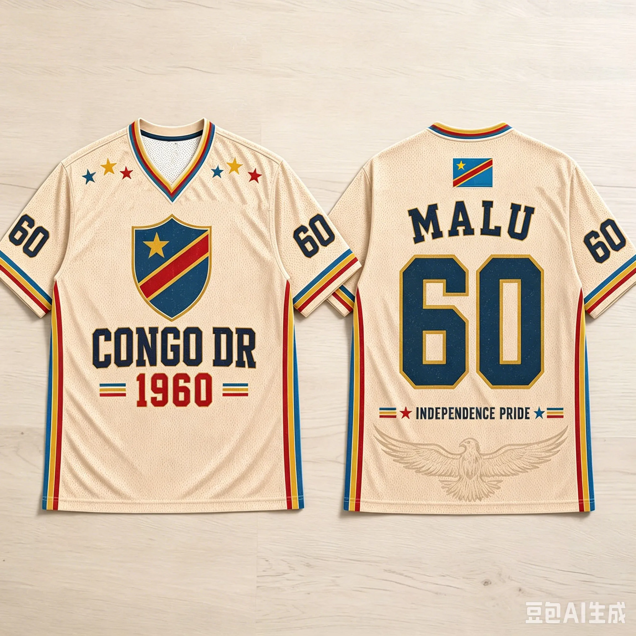 DR Congo 1960 Independence Pride No.60 Soccer Jersey Malu Flag Print Breathable Mesh Football Shirt Streetwear Short Sleeve Top