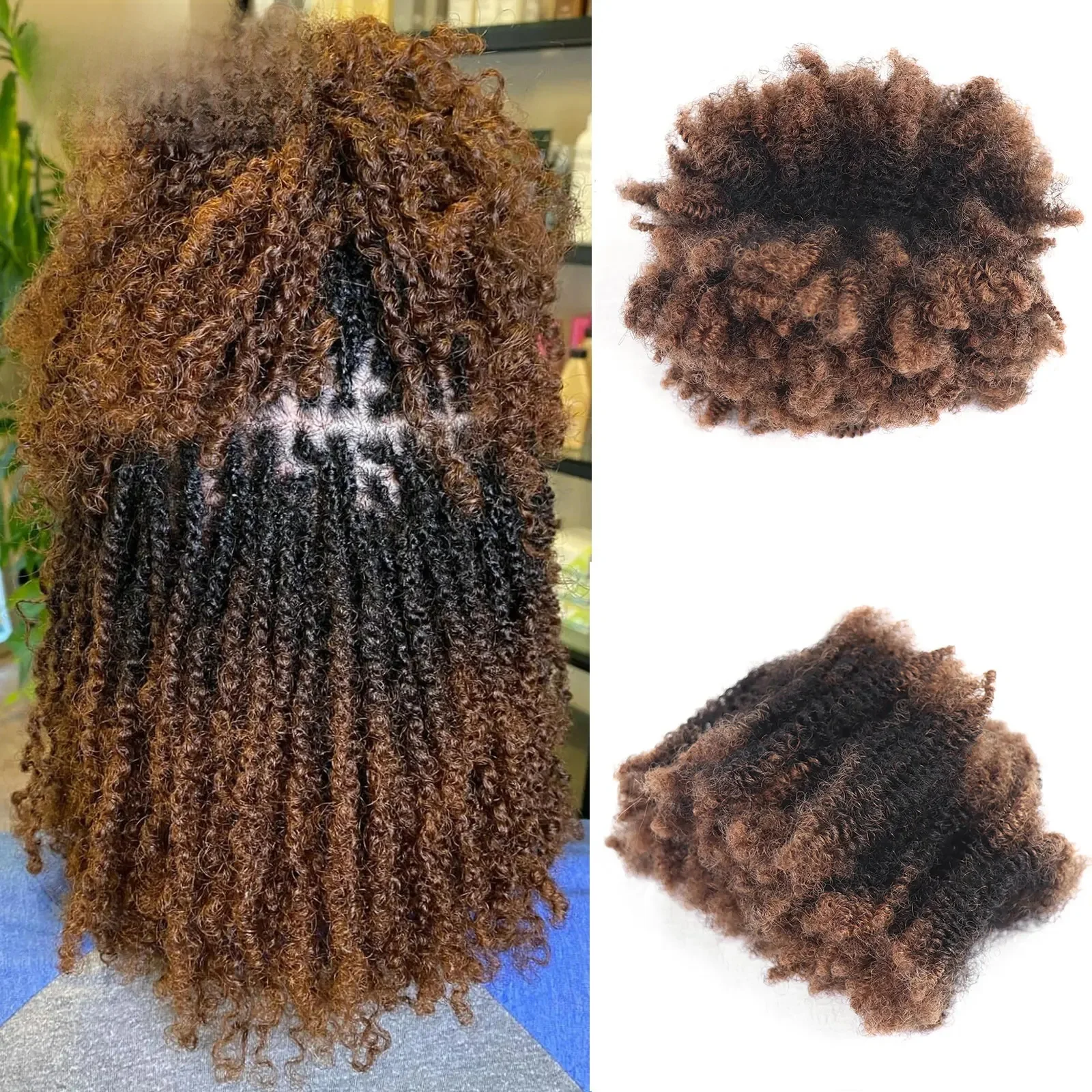 Ombre Brown Afro Kinky Curly Luzem Ludzkie włosy do zaplatania # 30- # 1- # 30 szydełkowych warkoczy doczepianych do włosów, zamki do warkoczy bez wątku — zdjęcie 2
