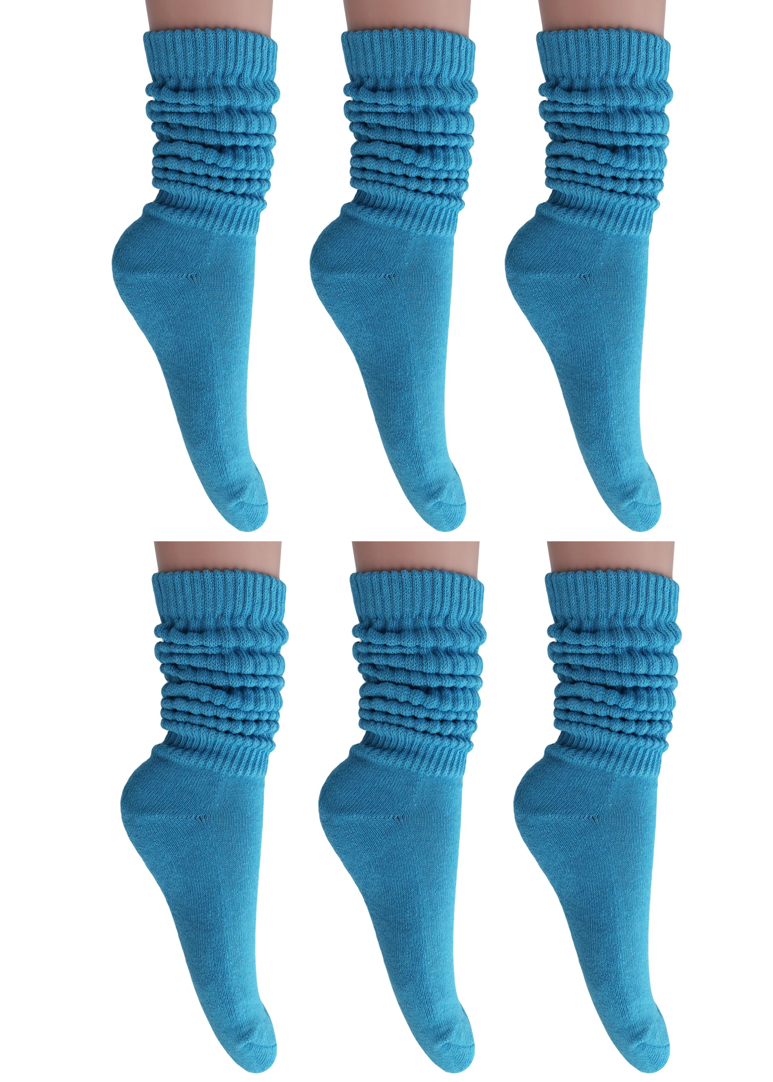 6 Pairs Turquoise Heavy Slouch Socks for Women Socks Shoe Size 5 to 10